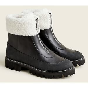 J.CREW J Crew Size 8 Gwen Lug-Sole Front Zip Boots black faux shearling women's